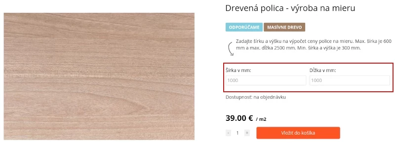 parametre produktu - výpočet ceny produktu vzorcom